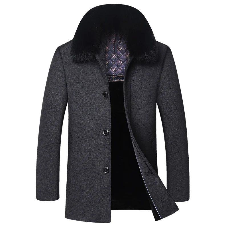 Fur Collar Fashion Trench Wool Coat Clothing with Parka Winter British Style mens coats and jackets Top Quality Woolen Coat Men