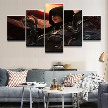 

Modern Oil High Quality Canvas Painting Wall Art 5 Panel Demon Hunter Diablo III Role Game Poster HD Prints Home Decor Frame