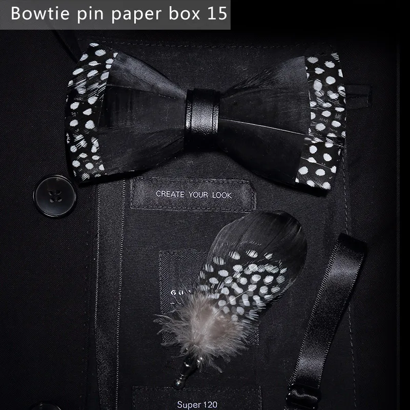 paper box 15 JEMYGINS, дизайн, галстук-бабочка, перо, бант, изысканная ручная работа, Мужская брошь для галстука-бабочки, деревянная булавка, подарочный набор, Свадебная вечеринка - Цвет: paper box 15