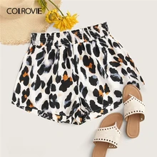 COLROVIE, Леопардовый принт, эластичная талия, Boho, летние шорты для женщин,, летняя уличная одежда, для отдыха, широкие ноги, пляжные, повседневные, женские шорты