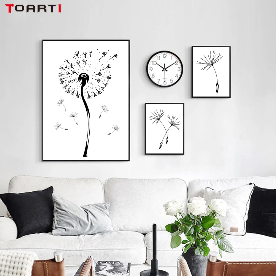 Dandelion Flying Moment Wall Art Modern Sketch Painting Nordic Vintage Poster Scandinavia Prints Living Room Decoration Pictures (3)