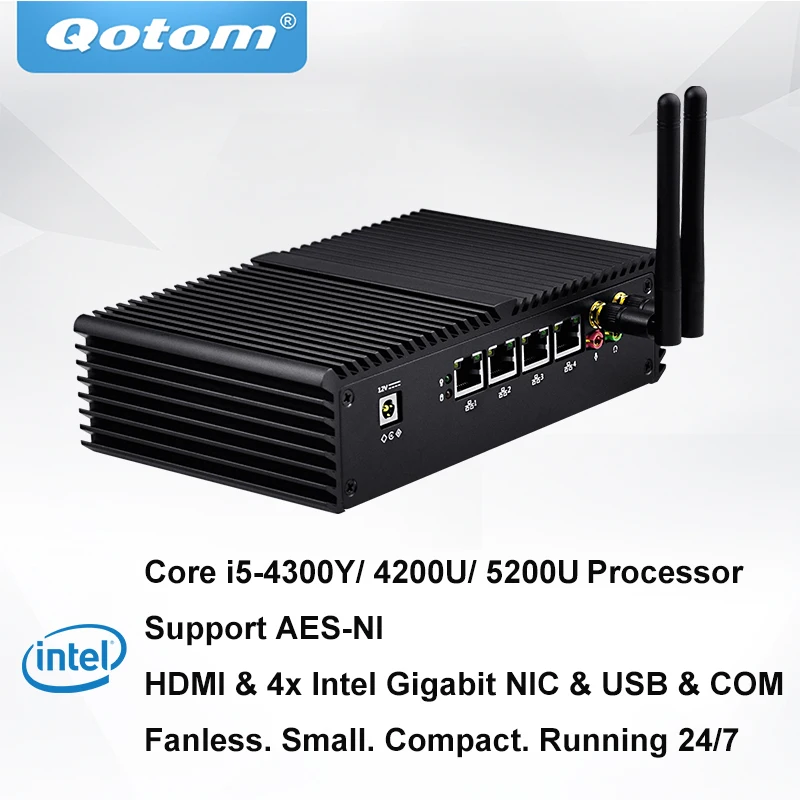

QOTOM pfSense i5 AES-NI with 4 Gigabit NIC to bulid advanced Firewall/ Router, Fanless Mini PC PFSense