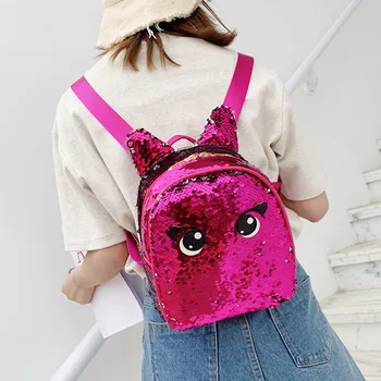 

Fashion girls cute backpack Glittery sequins pu leather backpack child shoulder travel bag schoolbag party daypack satchel pink