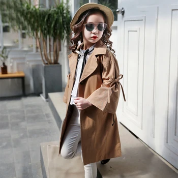 

cotton trench coats for girls spring autumn flare sleeve kids girls jackets Children Clothes coats for girls outwear 2018