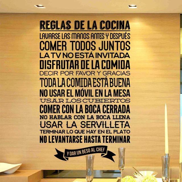 Reglas de la Cocina Spanish kitchen Rules wall Sticker Quote home decor