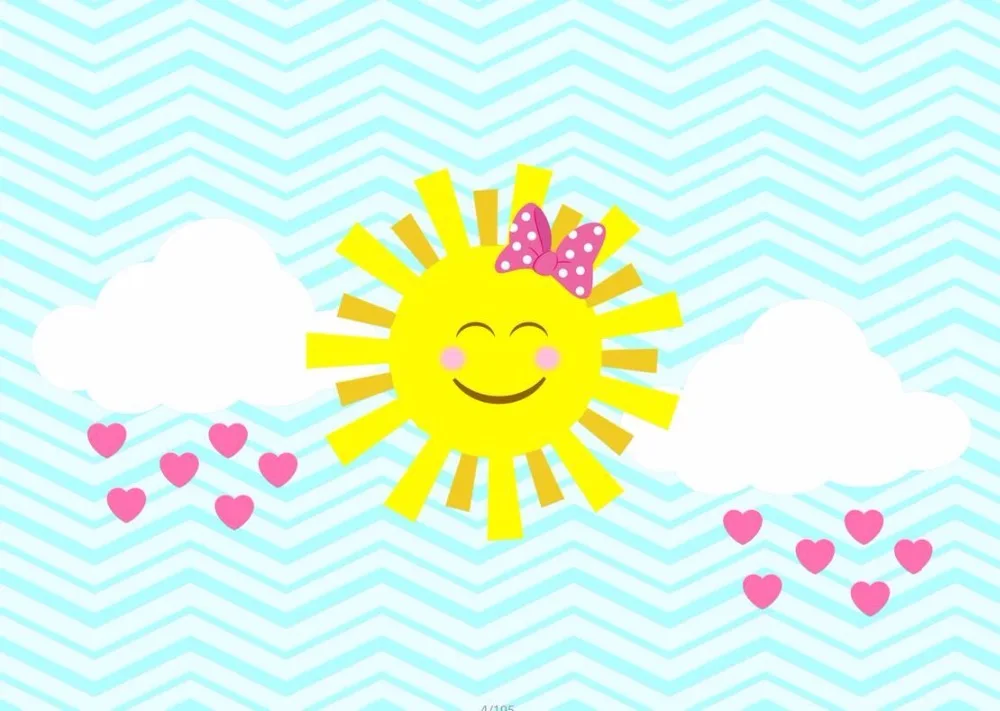 7x5ft Turquoise Stripes Smile Emoji Sun Love Heart Clouds Custom