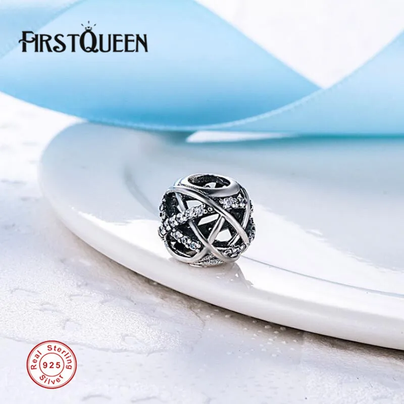 

FirstQueen 925 Silver Galaxy, Clear CZ Charm Natural Stone Beads Fits Brand Bracelets Tibetan Silver Charms Fine Jewelry