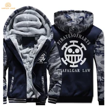 Japan Anime Monkey D Luffy One Piece Trafalgar Law Print Harajuku Mens Sweatshirts 2019 Winter Warm Men Zipper Hoodies Jacket japan anime one piece original banpresto big size collection figure trafalgar law
