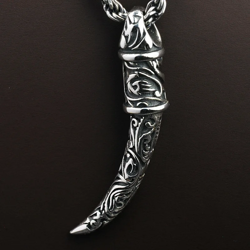 

FNJ 925 Silver Punk Pendant for Women Men Jewelry Making 100% Pure S925 Original Thai Silver wolf's fang Tooth Pendants