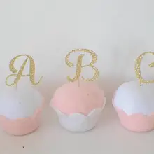 Пользовательские блестящие начальные буквы свадьба с изображением пирожного на день рожденья топперы День Святого Валентина вечерние украшения пончик еды выбор