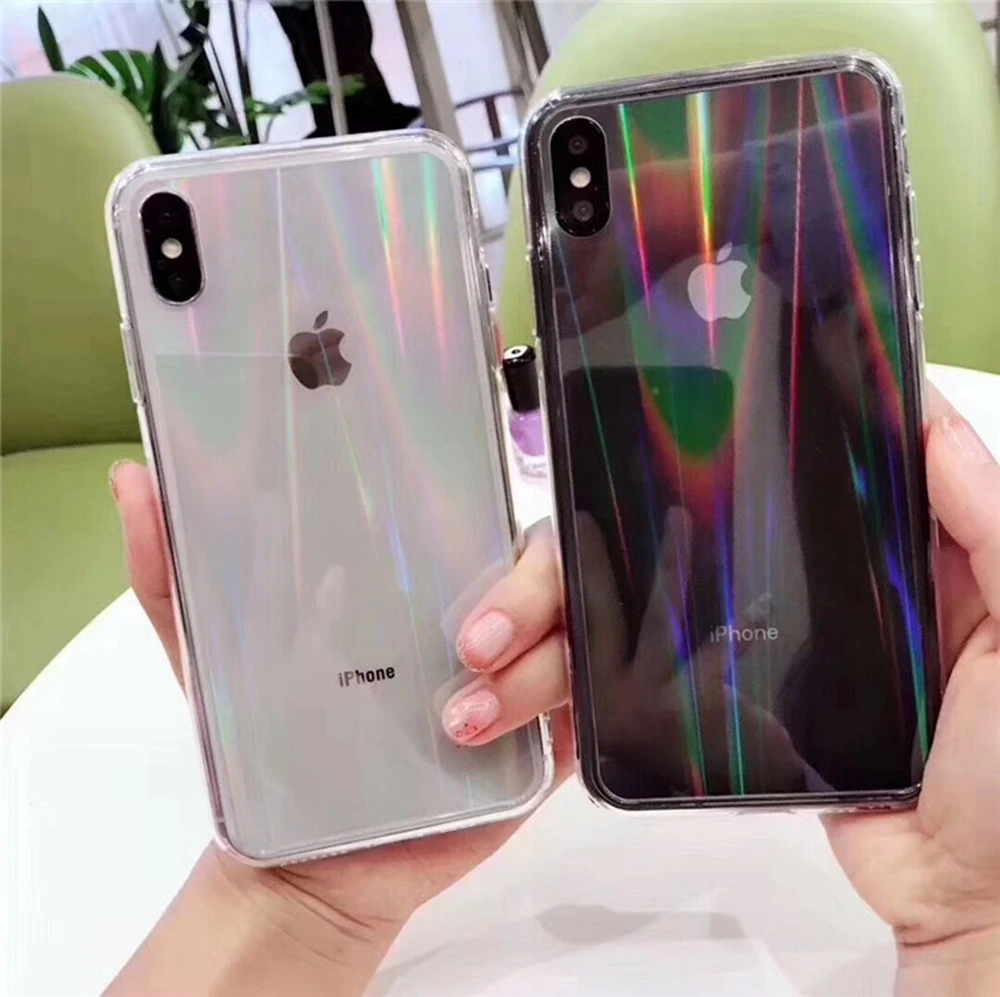 Elecshion градиентные Чехлы для iPhone 7 8 X XS Max Радужный Капа акриловые чехлы для iPhone Xr 8 7 6s 11 pro Прозрачный лазерный чехол