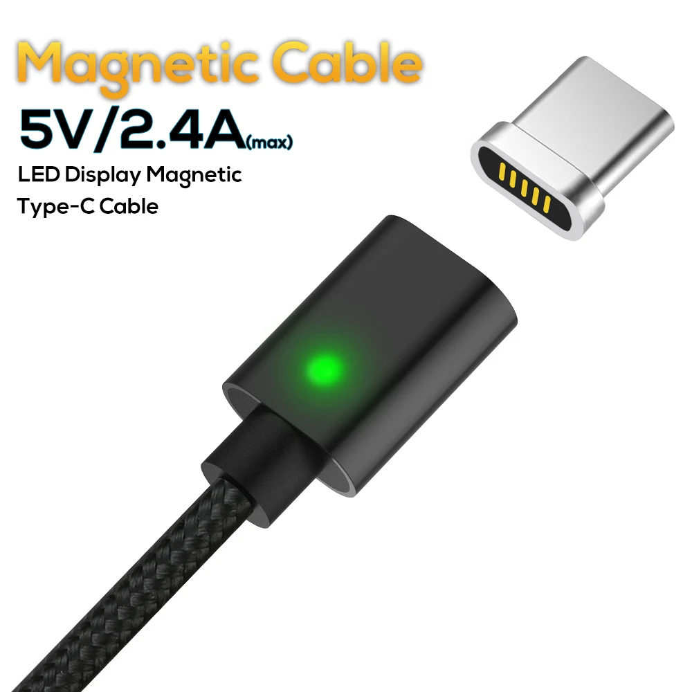 TOPK Magnetic Cable LED Indicator USB Type C Cable& Micro USB Cable Adapter Nylon Braided Data Sync Magnet Charger Cable