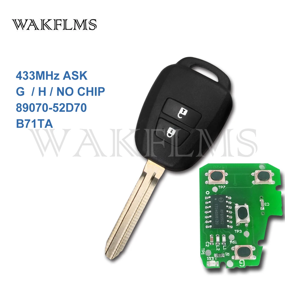 

2 Buttons Remote Car Key 433MHz FOB for Toyota Yaris Verso RAV4 2008-2015 with G H Chip Optional FCC ID B71TA