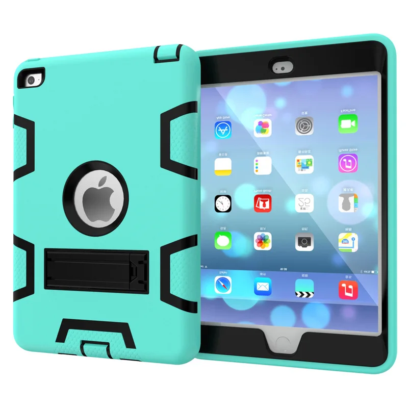 

Case for Apple iPad Mini 4 2 in 1 Silicone and PC Stand Shockproof Heavy Duty Armor Shell for iPad Mini4 Tablet Case Hard Cover