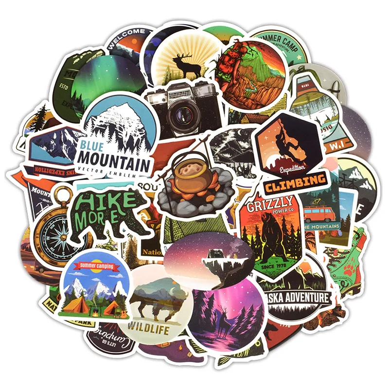 

50 PCS Outdoor Camping Stickers to Wall Decor Living Room Decor Hike Travel Landscape Wall Stickers for Kids Bedrooms Decoration