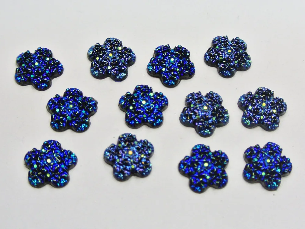 100 Deep Blue Floral Acrylic Flatback Flower Cabochons 11mm DIY Embellishmentsin Beads from