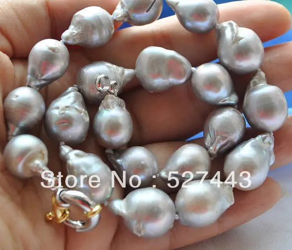 

Wholesale fast 17" 21 mm gray southsea baroque keshi reborn pearl necklace
