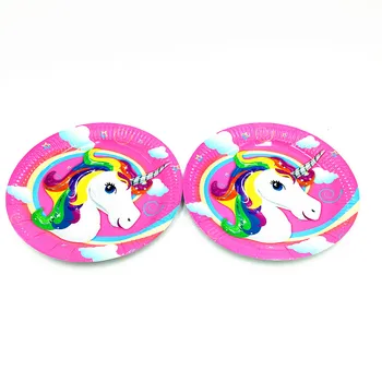

100pcs/lot 7inches unicorn plates kids birthday party supplies unicorn paper dishes happy birthday party supplies unicorn dishes