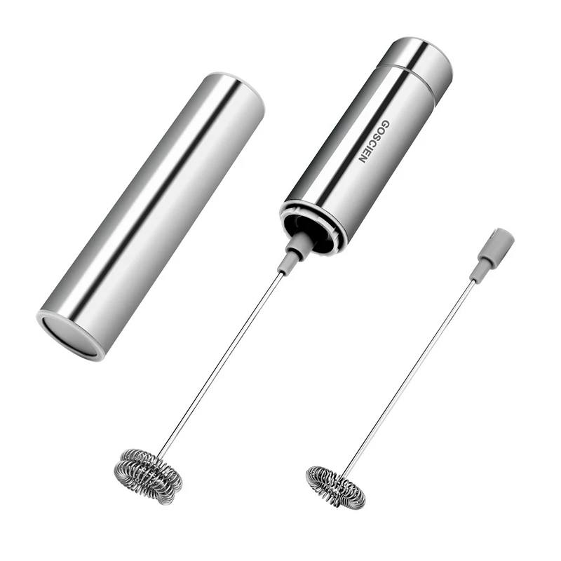 

Milk Frother, Handheld Foam Maker, Portable Drink Mixer with 2 Whisk Head and One Storage Tube