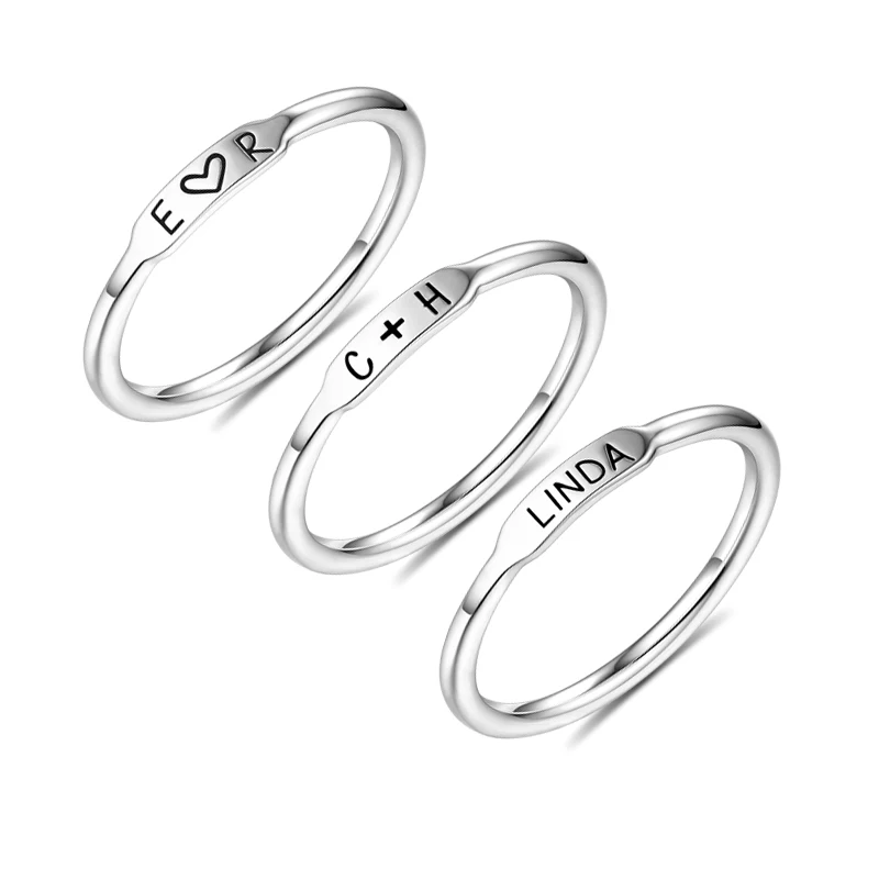 AILIN 3 шт./набор колец для мужчин и женщин, персонализированное выгравированное название, Кольца На заказ, кольца из серебра 925 пробы
