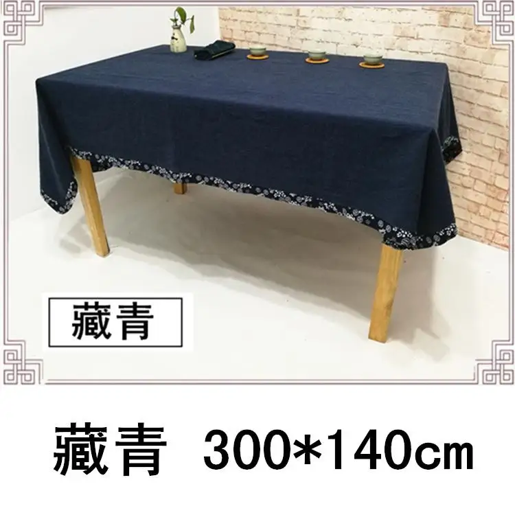 Скатерть прямоугольная чайная Скатерть льняная однотонная дзен трава церемония китайский Ретро Sty - Цвет: 300and140cm blue