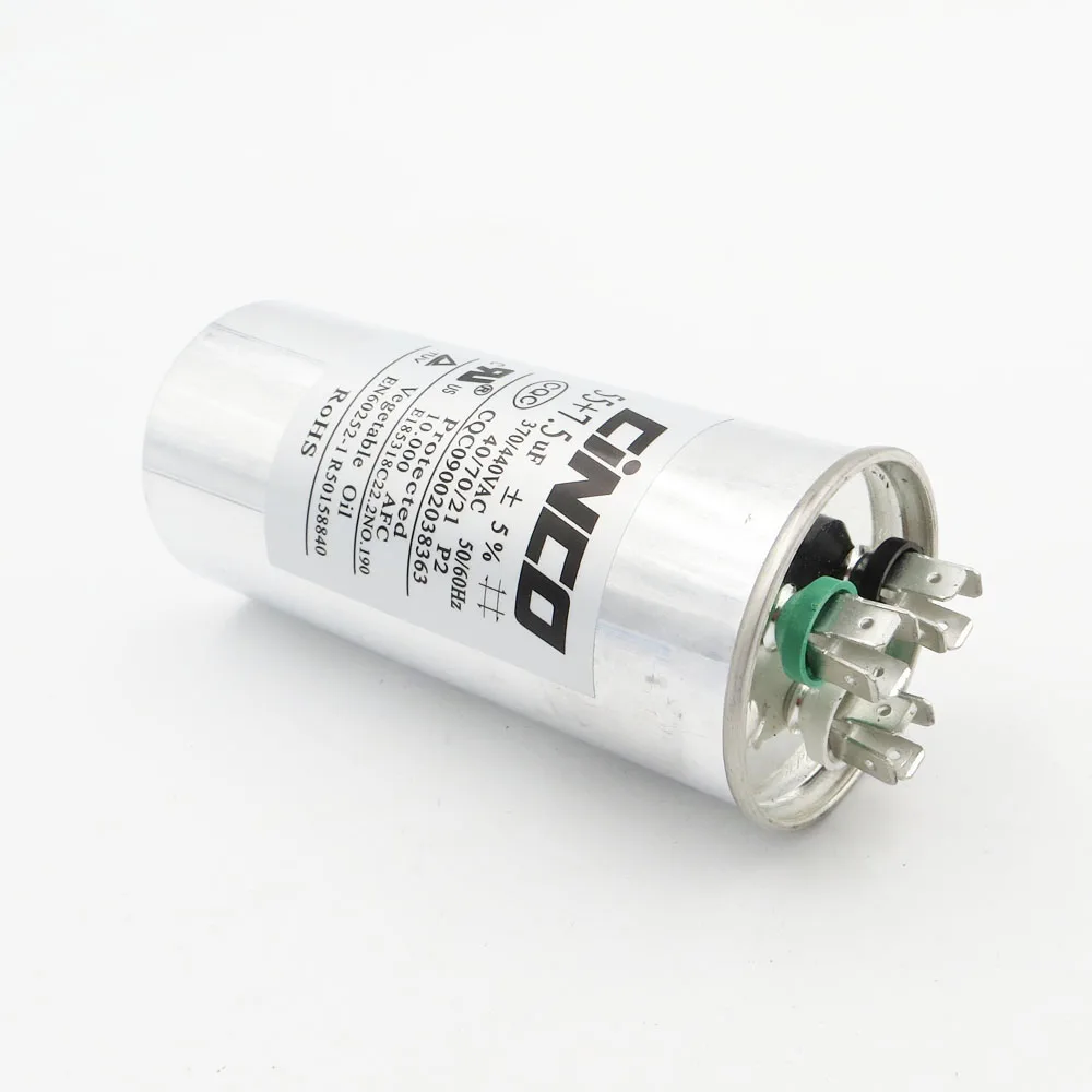 5PCS X 55uF 7.5uF 370/440VAC Run Capacitor Air Conditioner Compressor Motor Start CBB65 Aluminum