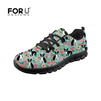 

FORUDESIGNS Women Sneakers 2019 Design Boston Terrier Printed Flat Mesh Breathable for Woman Casual Female Shoes Tenis Feminino