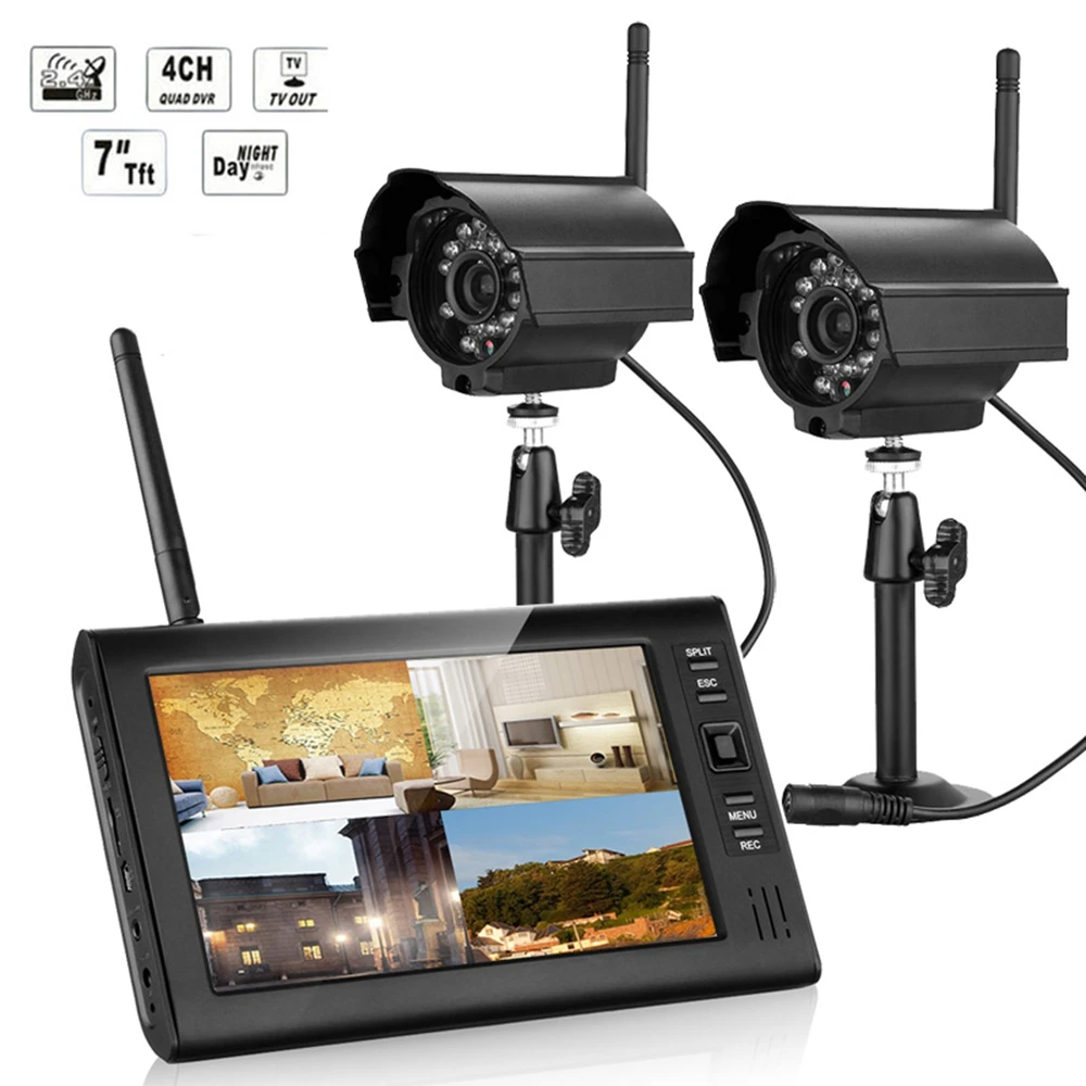 

SY602E12 7 inch TFT Digital 2.4G Wireless Cameras Audio Video Baby Monitors 4CH Quad DVR Security System