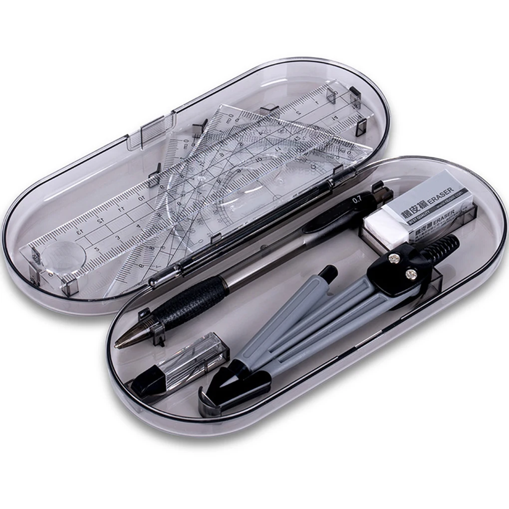 

8Pcs Portable School Math Geometry Set Protractor Drawing Compass Ruler Pencil Essentials Math Study Tool Kit with Storage Box