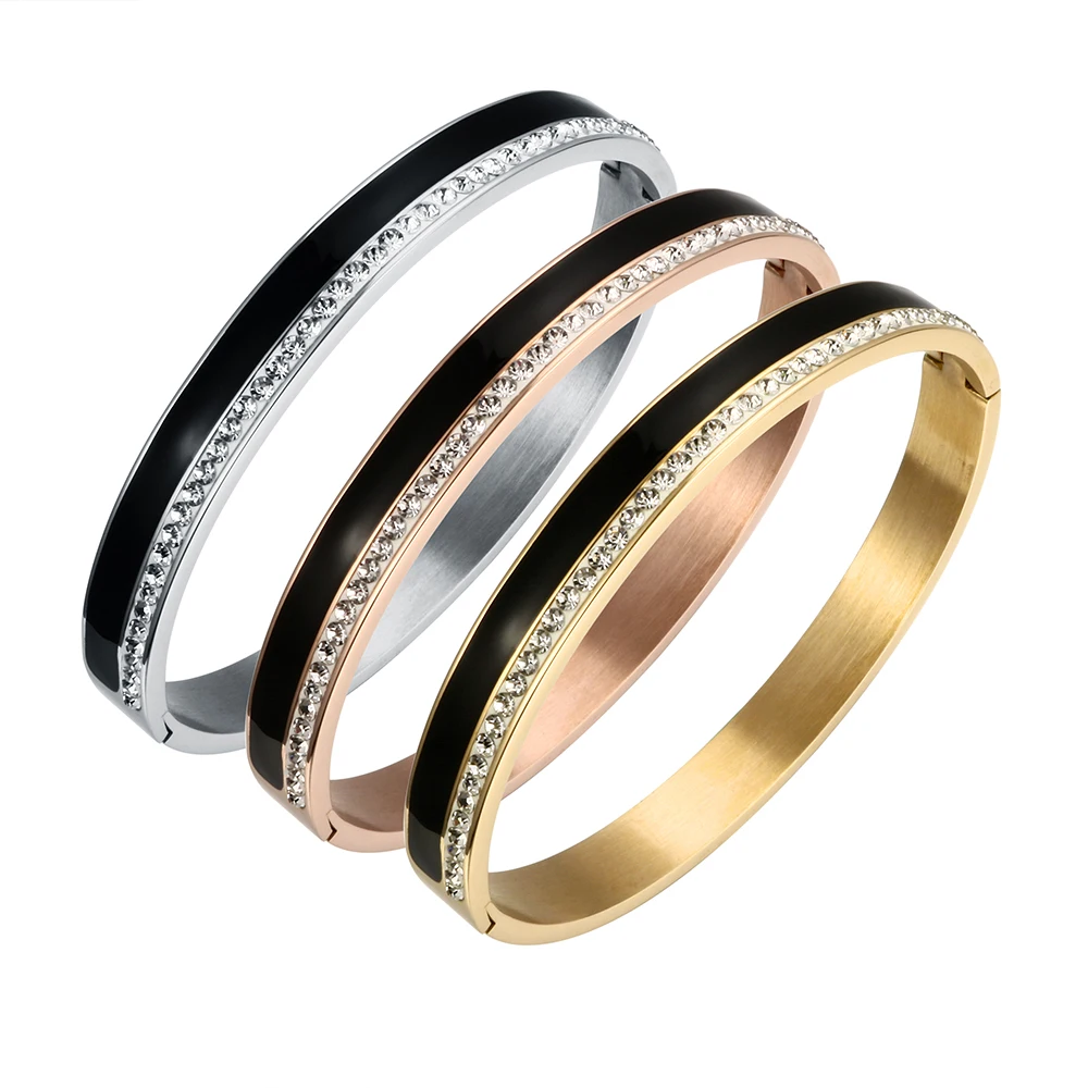 

Stainless Steel Rose Gold Color Bracelets & Bangles Charm AAA Cubic Zirconia Female Open Cuff Bracelets for Women Men Jewelry