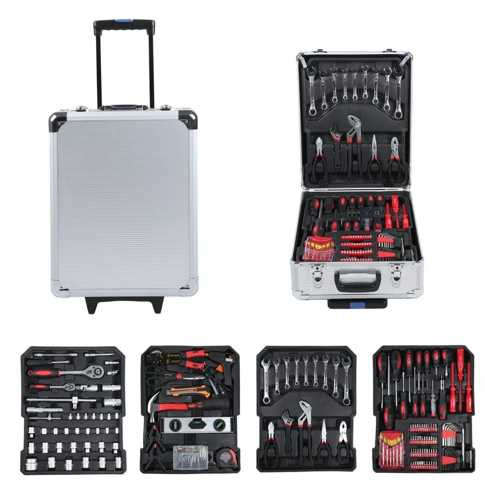 

377 PCS Durable Tool Trolley Set Compact Mobile Workshop Toolbox With Aluminum Alloy Carry Box Precision Tools Box