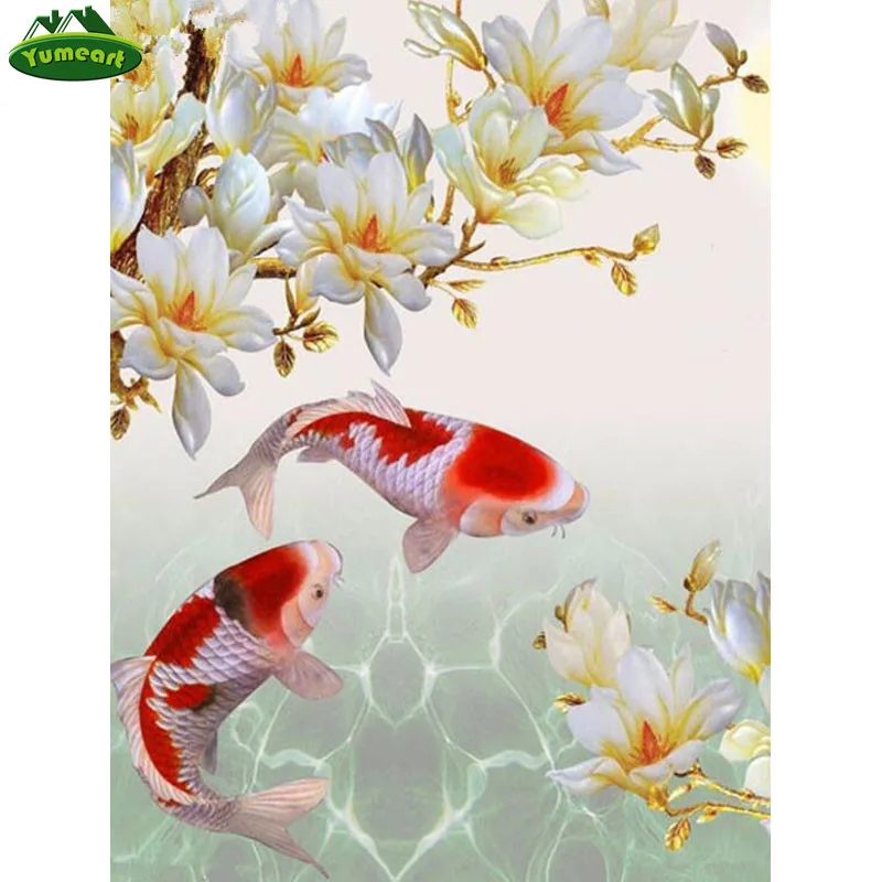 YUMEART 5D DIY квадратная Алмазная Картина Koi животное рыба и цветок горный хрусталь мозаика Алмазная вышивка крестиком домашний декор