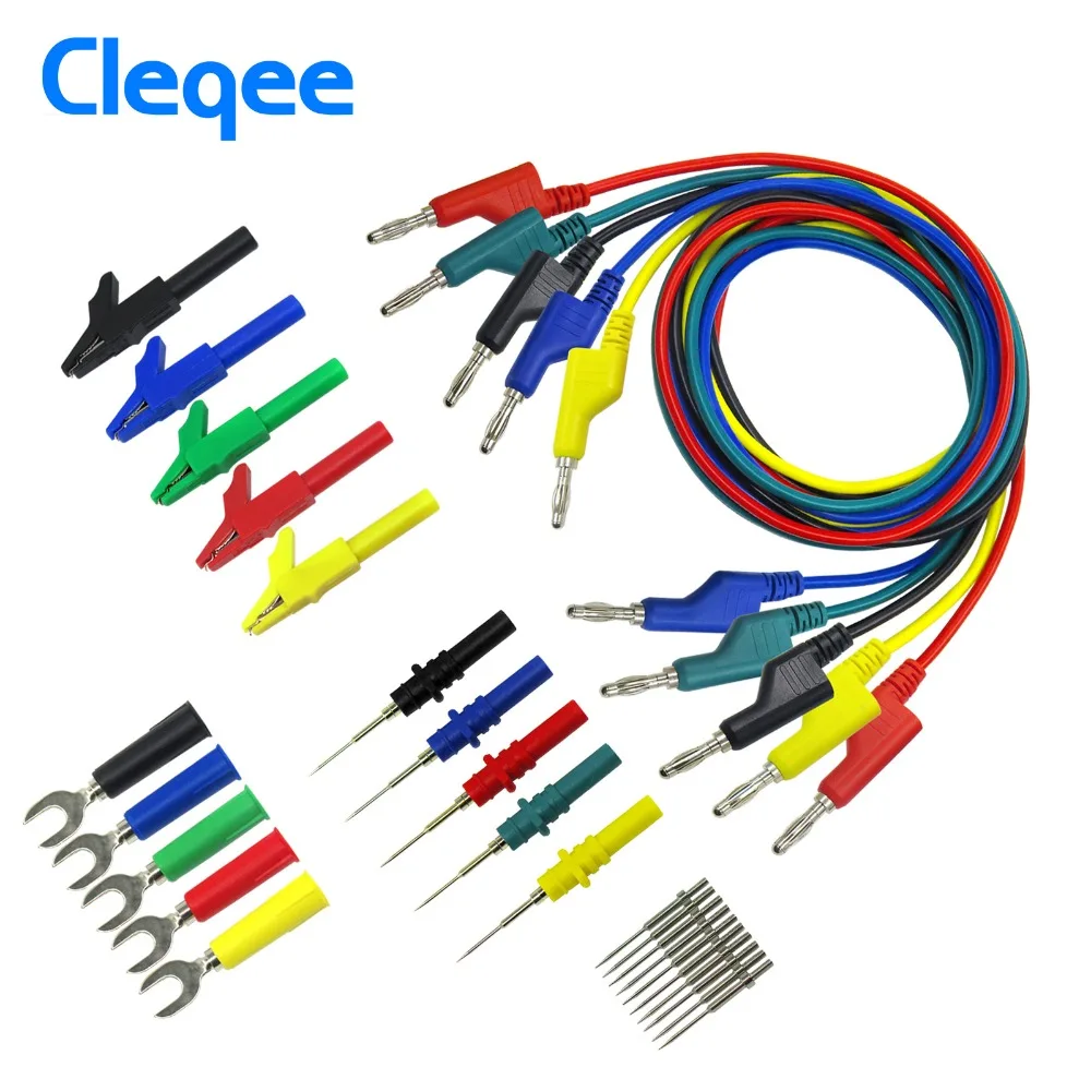 Cleqee P1036B 4mm Banana to Banana Plug Test Lead Kit for Multimeter Match Alligator clip U-type & puncture test porbe kit