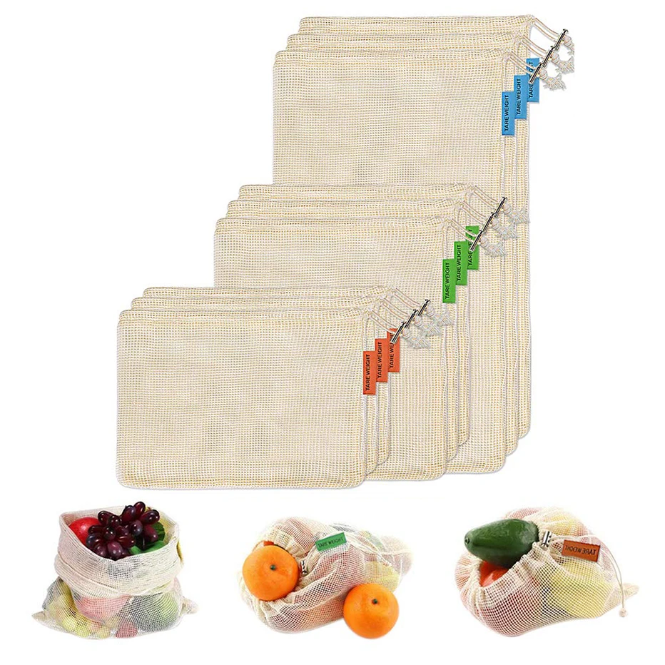

Basedidea Cotton Mesh Bags Reusable Fruit and Vegetable Bags Mesh Shopping Pouch with Drawstring Grocery Bag