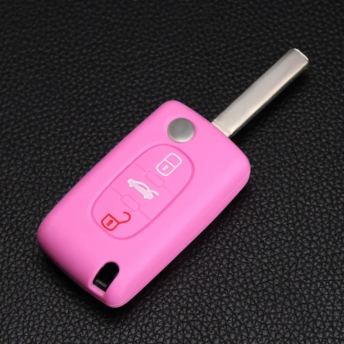 Высокое качество силиконовый чехол ключ для peugeot 3 кнопки 206 207 306 307 308 407 408 Citroen C2 C3 C4 c5 ключ чехол starline a91 - Название цвета: Pink
