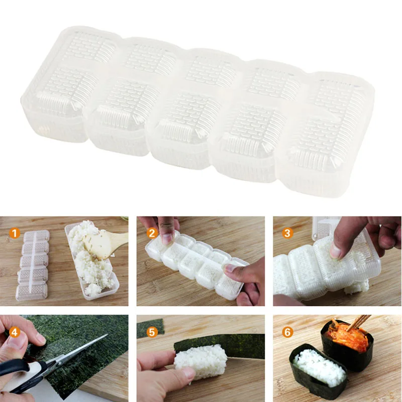 

Newly Japan Nigiri Sushi Mold Rice Ball 5 Rolls Maker Non Stick Press Bento Tool TE889