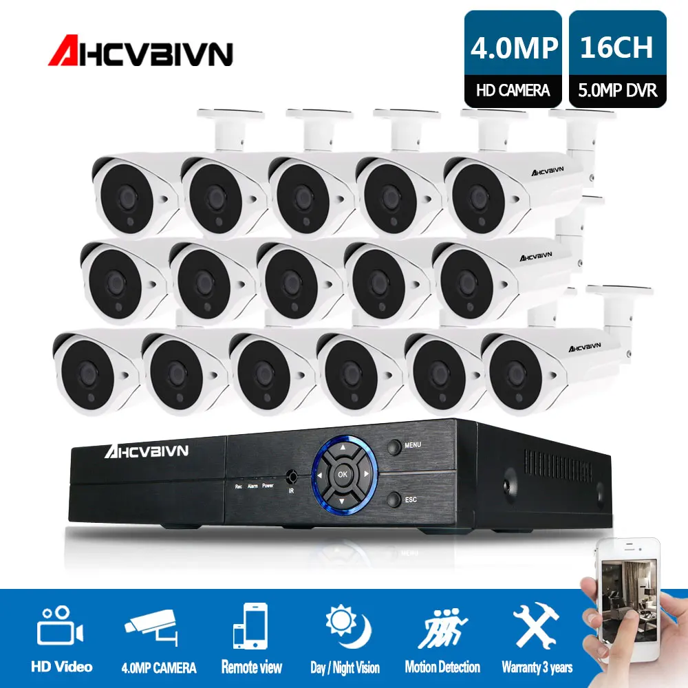 AHCVBIVN 16CH 5MP AHD DVR комплект камер видеонаблюдения 16 шт. 4.0MP камера безопасности IP66 наружная система видеонаблюдения приложение для просмотра - Цвет: Белый