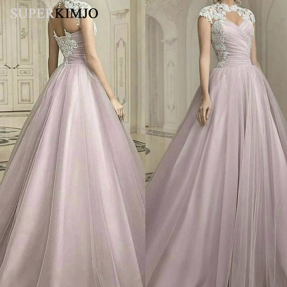 

SuperKimJo Modest Purple Prom Dresses 2019 Elegant Cap Sleeve Lace Applique Cheap Prom Gown Vestidos De Graduacion Largos