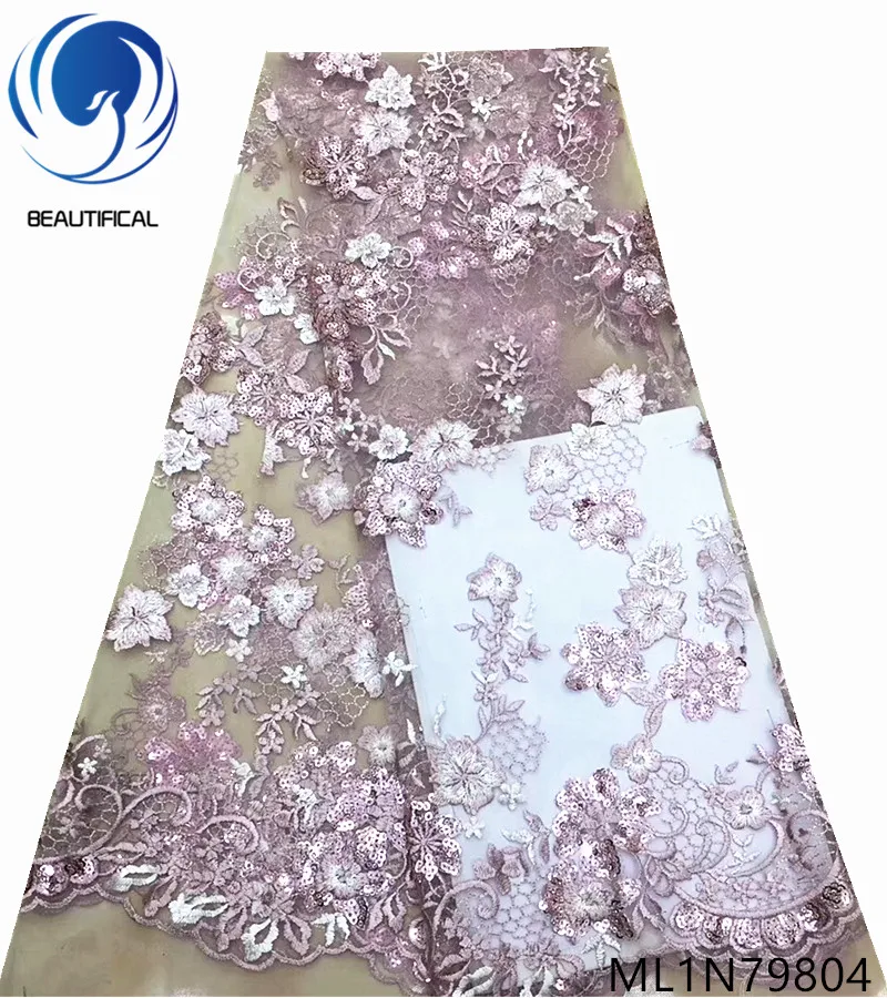 

Beautifical French lace fabrics floret embroidery net lace with sequins for dress New exquisite french lace 5yards/lot ML1N798