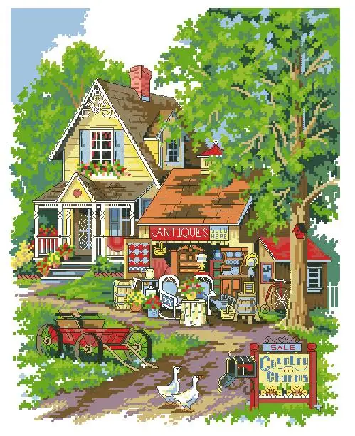 cs-2348 Cross Stitch Kit Antique Charm Shop House for Sale dim 13608