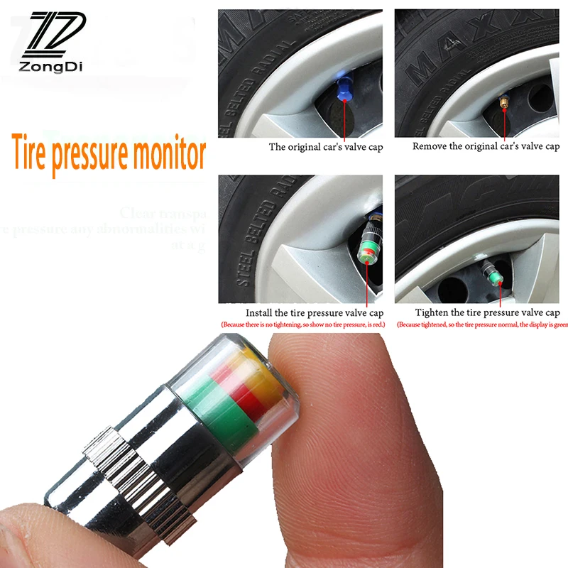 

ZD 4Pcs Car Warning Pressure Tire Wheel Air Valve Caps Cover For Volvo S60 V70 XC90 XC60 Subaru Forester Peugeot 307 206 308 407