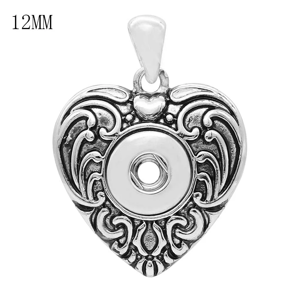 

2019 New Fashion heart Flower Metal snap pendant necklace fit 12mm snap buttons snap jewelry wholesale without chain