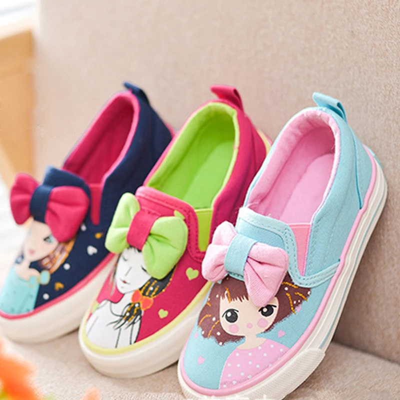 SLYXSH/Детская парусиновая обувь; милые детские кроссовки с рисунком; бант для маленьких девочек; обувь принцессы; джинсовая обувь на плоской подошве в горошек для девочек