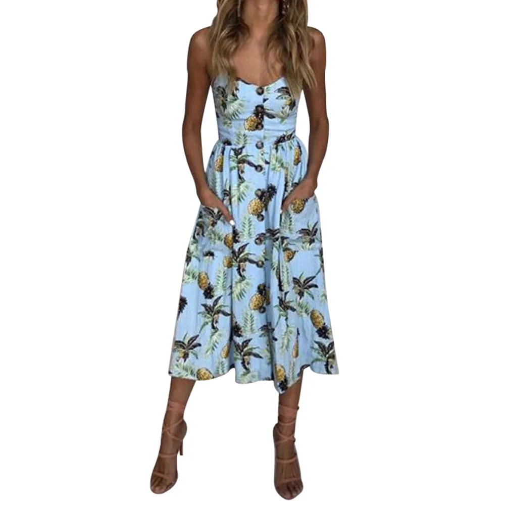

moda mujer 2019 Bohemian style Ladies Tropical Summer Dress Sexy Ladies Printing Buttons Off the Shoulder Dresses vestidos