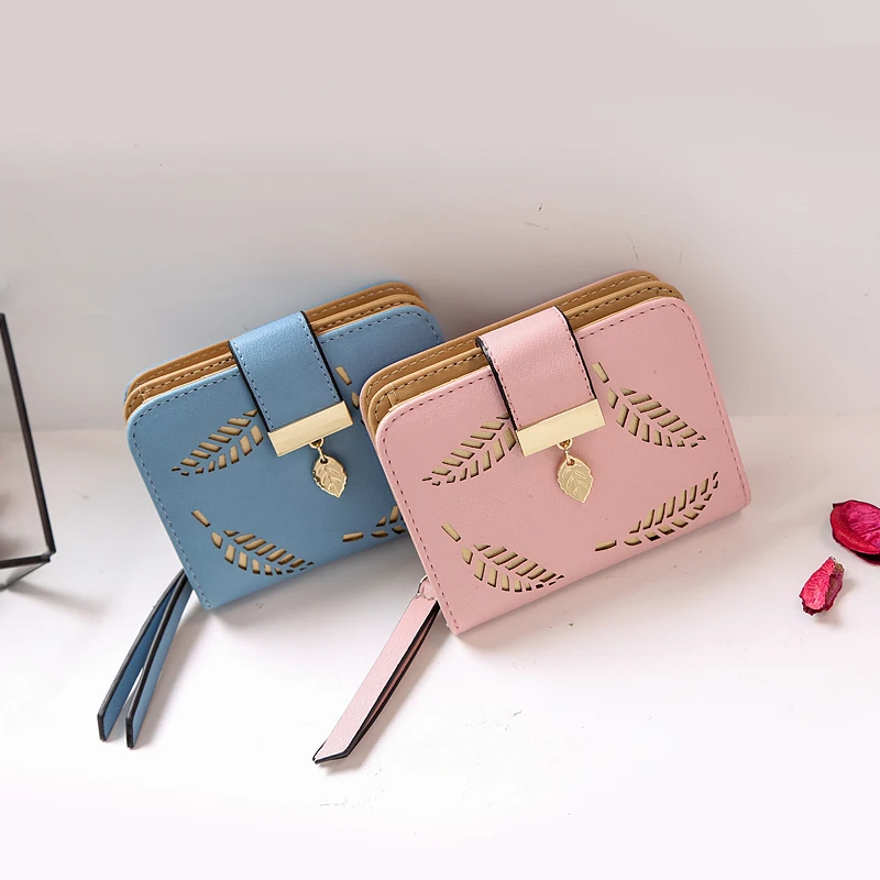 

Women Wallet Fashion Purse Female Short Wallets Hollow Leave Pouch Handbag For Women Coin PU Leather Purses Card Holder Carteira