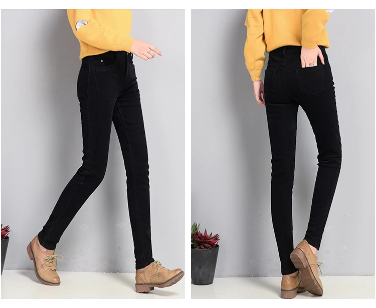 Зимние женские брюки плюс бархатные брюки толстые с высокой талией/вельветовые штаны эластичные теплые узкие брюки размера плюс женские брюки