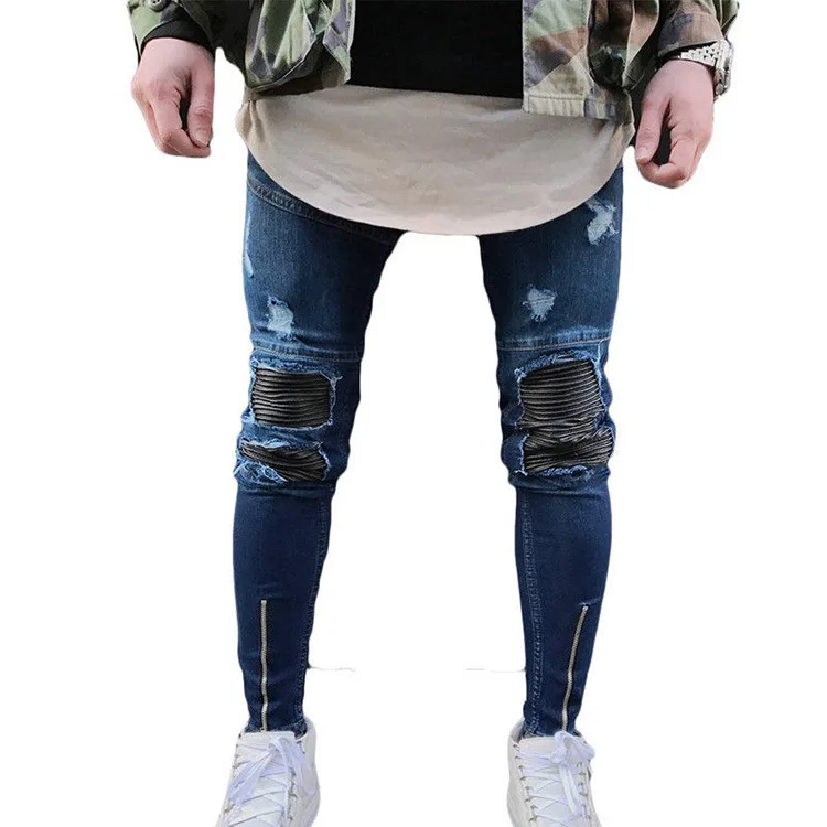 

Top quality 2020 Fashion Casual hip hop streetwear Pleated Locomotive fold knees hole bottom zipper foot men jeans mens trousers