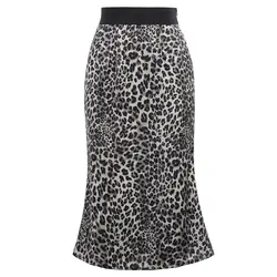 Женская юбка миди леопардовый узор Офисная Женская юбка с высокой талией эластичная талия прямая юбка