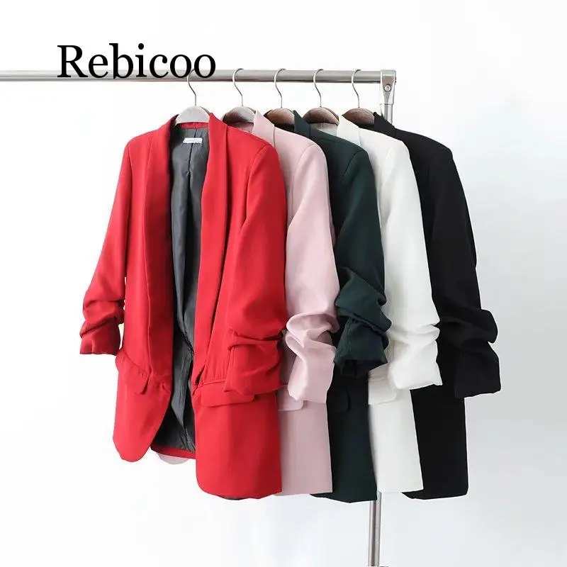 Jacket women elegant 5 color outerwear pocket office casual fashion jacket