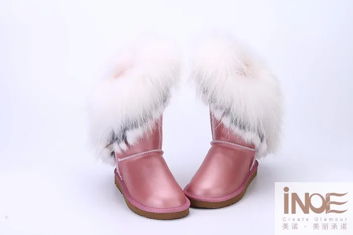 INOE зимняя обувь из овечьей кожи меховая подкладка из овчины с бахромой из лисьего и кроличьего меха модная женская зимняя обувь зимние